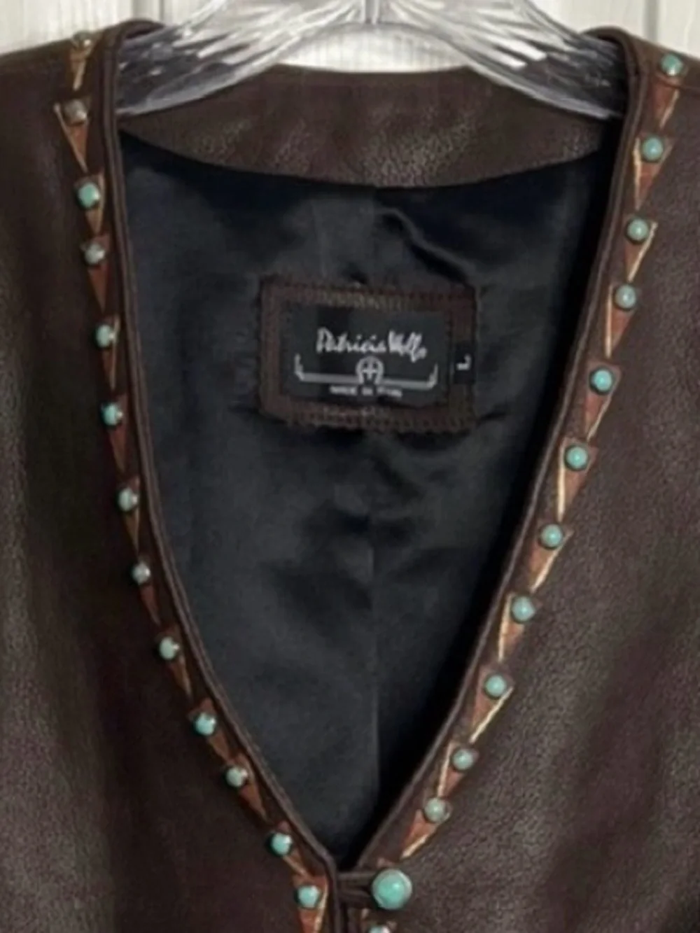 Patricia Wolf hand painted Indian ponies Leather Jacket Turquoise Studs L EUC - Picture 10 of 10